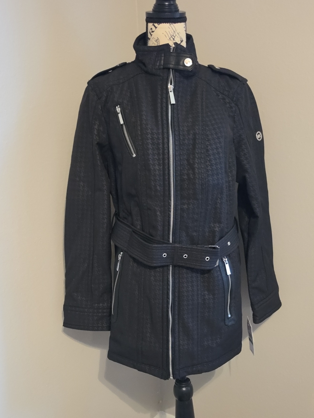 Women's Michael Kors Black Textured Belted Jacket NWT